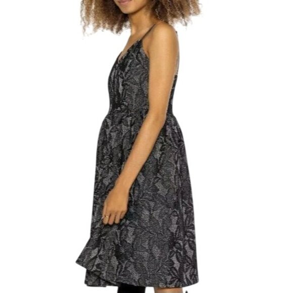 NEW Gracia Metallic Lace Fit & Flare‎ Dress in Grey Size M - Picture 4 of 13
